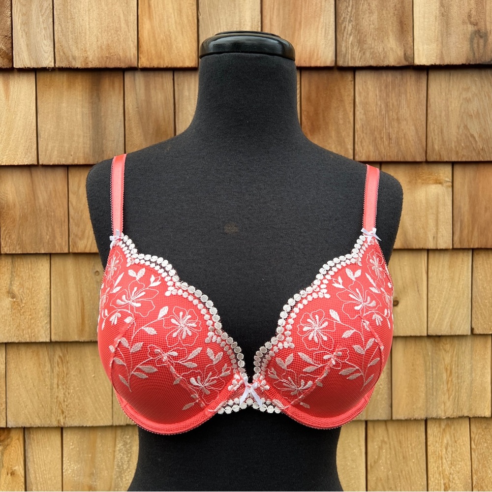 Adore Me Coral Pink Lace Push Up Plunge Bra, 36D